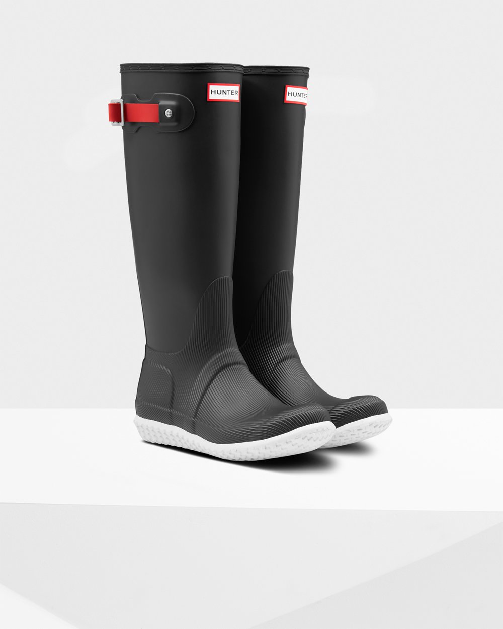 Women Hunter Original Flat Heel Calendar Sole | Tall Rain Boots Black/Red | NZ-94105-ZKRI